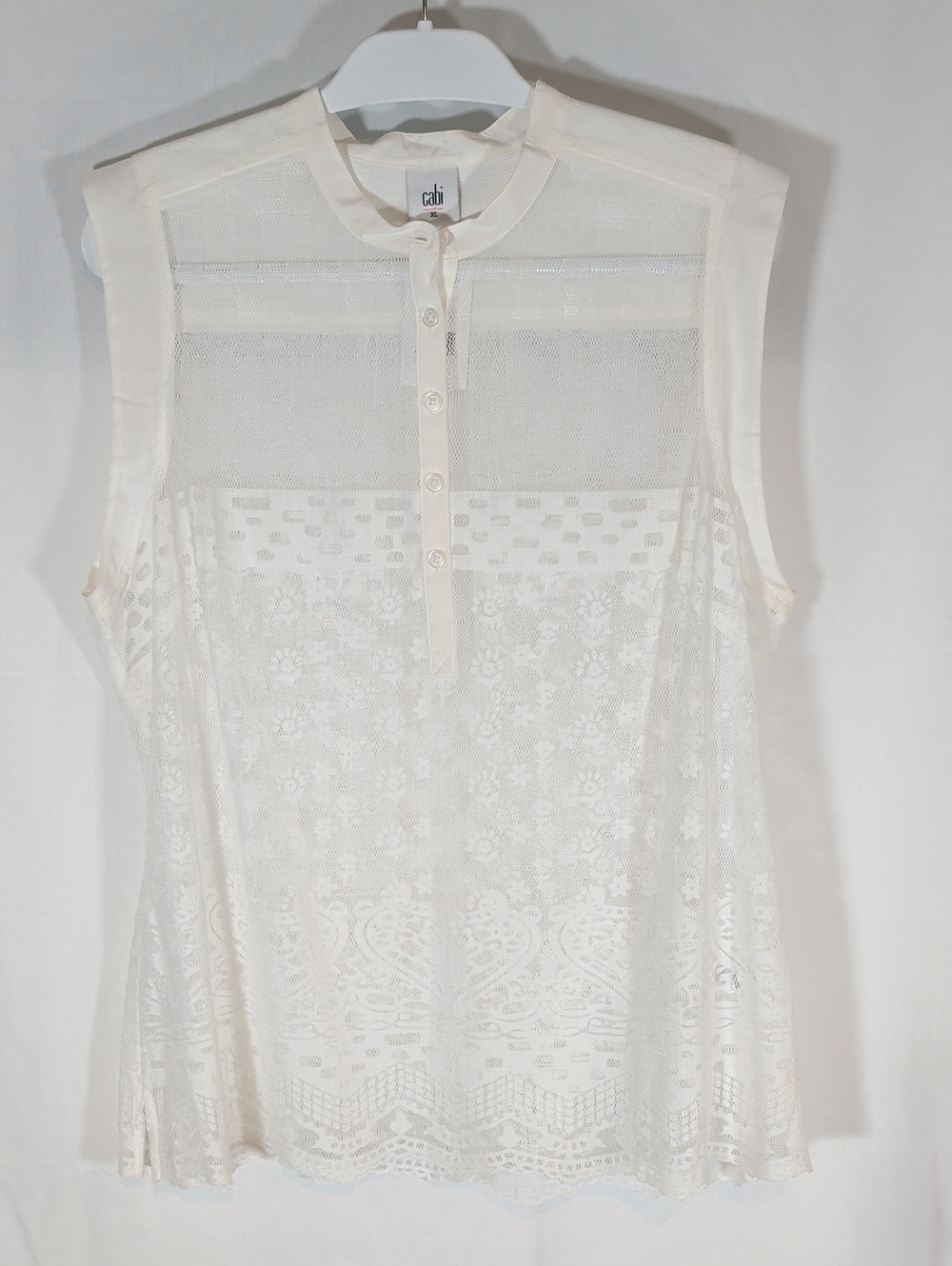 CAbi Ivory Sleeveless Lace Henley Blouse